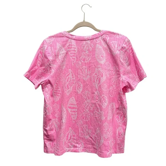 NWOT Lilly Pulitzer Barreto Cotton Top Short Sleeve Gold Button Beach Pink M - Picture 7 of 12